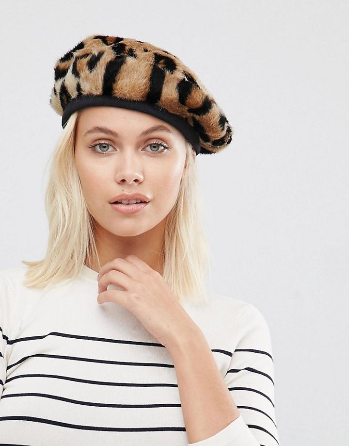 Urbancode Faux Fur Leopard Beret - Brown