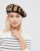 Urbancode Faux Fur Leopard Beret - Brown
