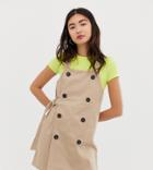Monki Overall Dress With Sided Belt In Beige - Red
