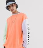Crooked Tongues Long Sleeve T-shirt With Cut And Sew Panels-orange