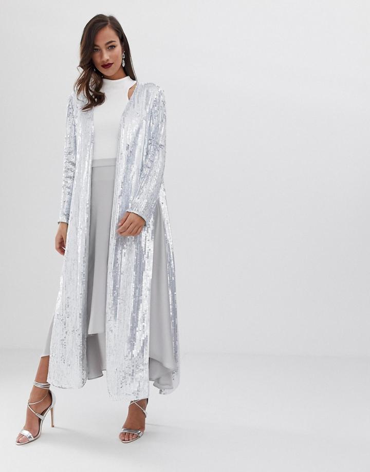 Asos Edition Split Side Jacket In Sequin - Blue