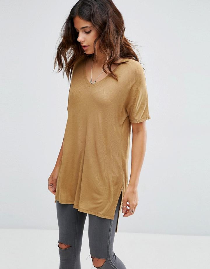 Asos V Neck Oversized Slouchy Rib - Beige