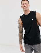 Asos Design Organic Relaxed Sleeveless T-shirt With Dropped Armhole And Triangle Logo In Black - Black