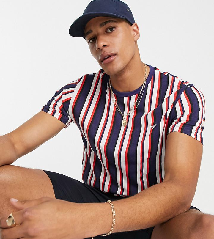 Threadbare Tall Set Oversized Stripe T-shirt In Red Navy And White-multi