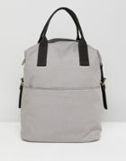 Asos Zip Over Canvas Backpack With Double Handle - Gray