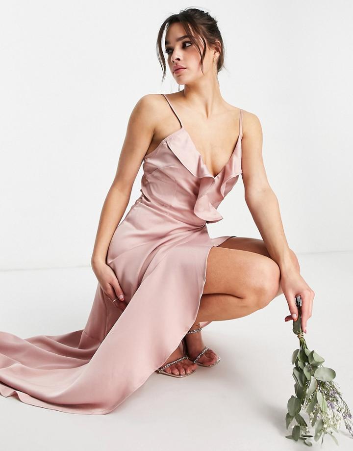Tfnc Bridesmaid Satin Wrap Dress In Dusty Pink-orange