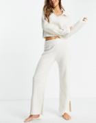 Asos Design Premium Lounge Knitted Collared Sweater & Pant Set In Cream-white