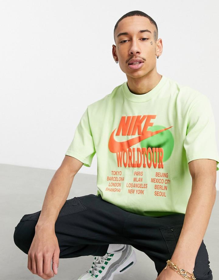 Nike World Tour Pack Graphic Oversized T-shirt In Lime-green