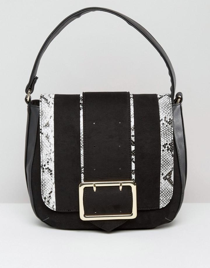 New Look Snake Detail Buckle Saddle Bag - Black