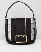 New Look Snake Detail Buckle Saddle Bag - Black