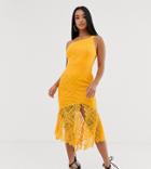 Asos Design Petite Lace One Shoulder Scallop Pephem Midi Dress - Orange