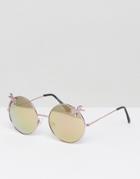 7x Round Sunglasses With Palm Tree Detail - Pink