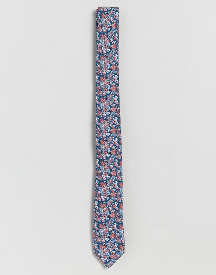 Asos Slim Tie In Ditsy Floral - Blue