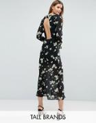 Influence Tall Dress With Cut Out Back In Floral Print - Black