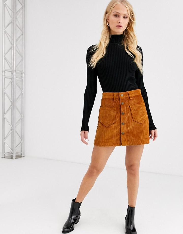 Only Cord Button Through Mini Skirt