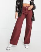 Monki Yoko Cotton Wide Leg Jeans In Berry - Red