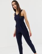 Outrageous Fortune Cross Neck Fitted Jumpsuit-navy