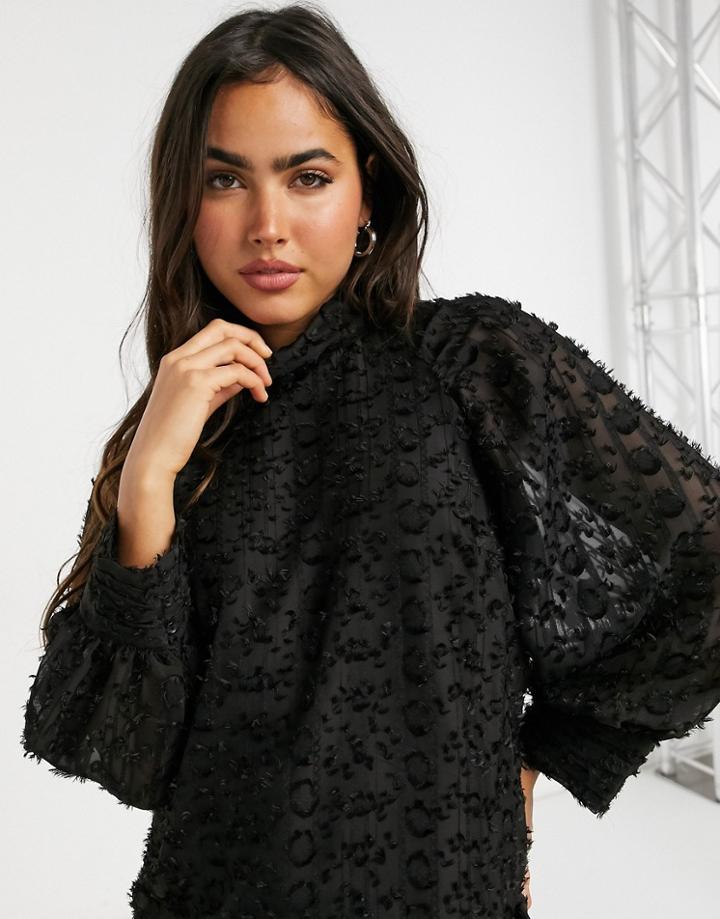 Y.a.s Textured Blouse With High Neck And Volume Sleeves In Black