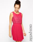 Asos Petite Exclusive Skater Dress With Pleated Skirt And Lace Top - Blue $39.00