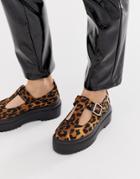 Asos Design Motivator Chunky Flat Shoes In Leopard-multi