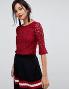 Oasis Fluted Sleeve Lace Top - Red