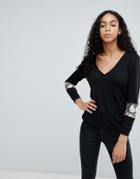 Traffic People Sweater With Sequin Insert - Black