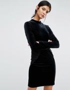 Y.a.s Luvy Velvet Bodycon Dress With Jersey Panels - Black