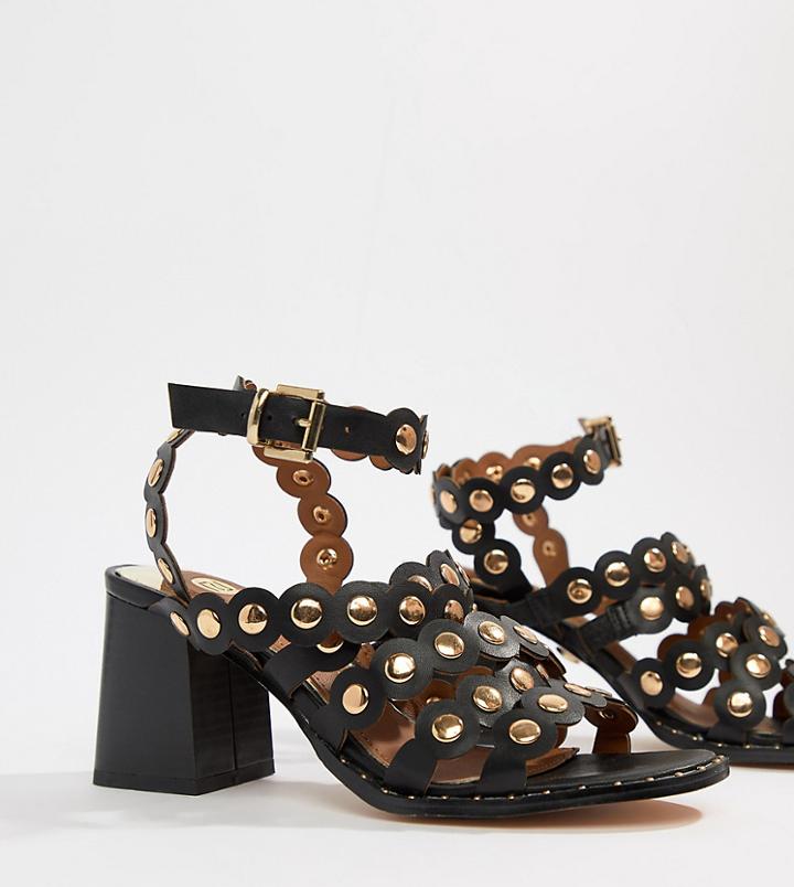 River Island Heeled Sandals With Scallop Detail In Black - Black