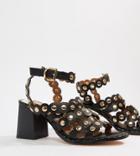 River Island Heeled Sandals With Scallop Detail In Black - Black
