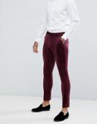 Asos Design Super Skinny Suit Pants In Burgundy Velvet - Red