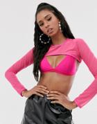 Asos Design Super Crop Mesh Top In Pink