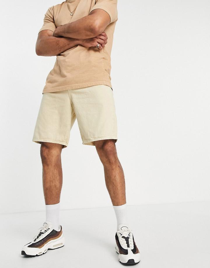 Selected Homme Loose Fit Denim Shorts In Beige-neutral