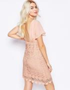 Traffic People Carry On Crochet Backless Dress - Peach