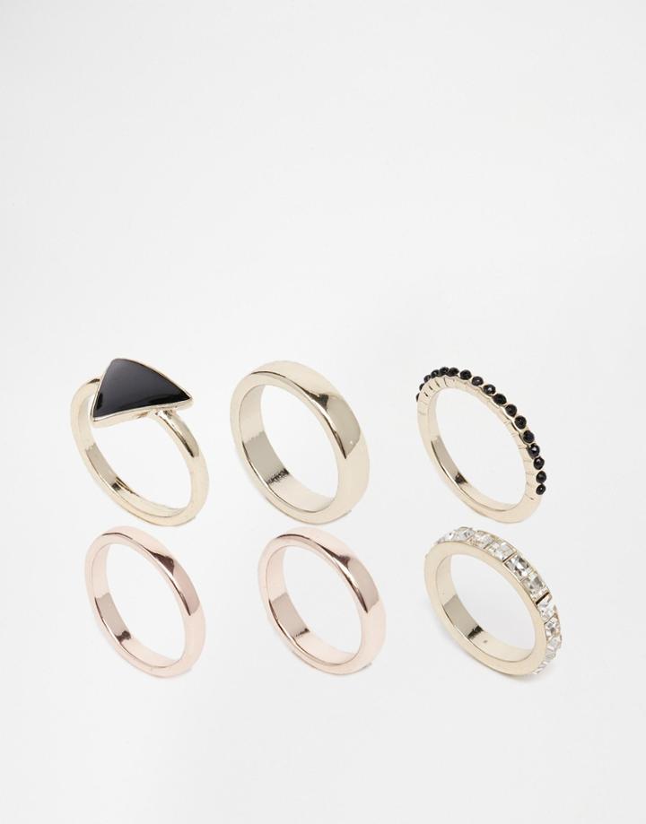 Lipsy Jet Multi Stack Rings - Black
