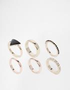 Lipsy Jet Multi Stack Rings - Black