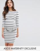 Asos Maternity Petite Twin Stripe Bodycon Dress - White