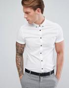 Asos Design Skinny Shirt In White With Short Sleeves And Contrast Buttons - White