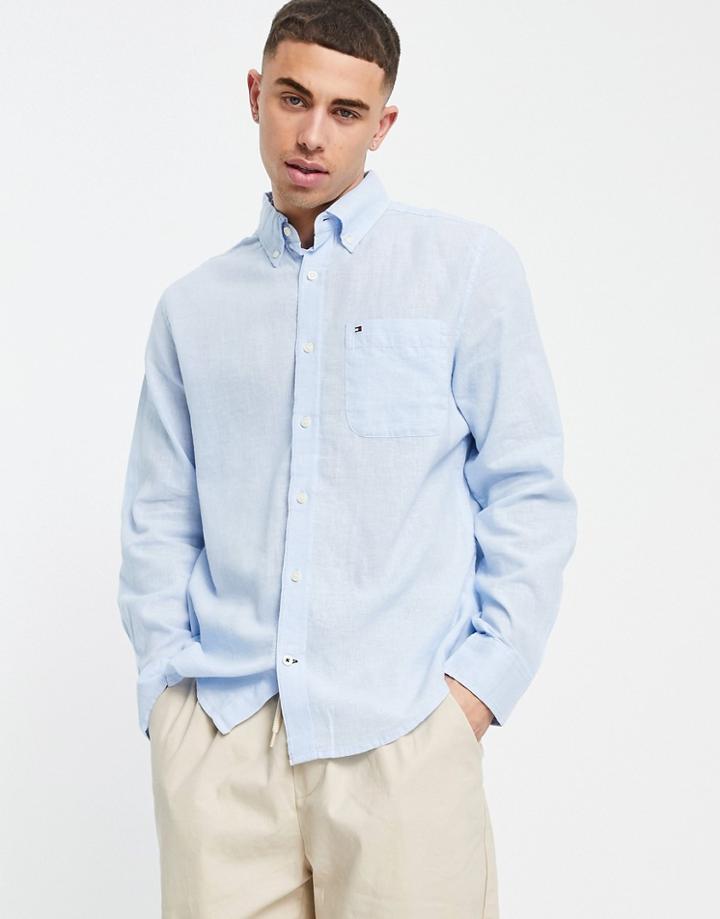 Tommy Hilfiger Prescott Solid Linen Long Sleeve Shirt-blues