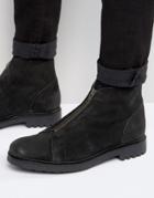 Asos Boots With Zip Front In Black Suede - Black