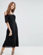 New Look Cold Shoulder Crochet Midi Dress - Black