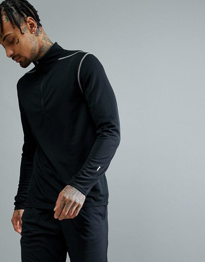 New Look Sport Half Zip Long Sleeve Top In Black - Black