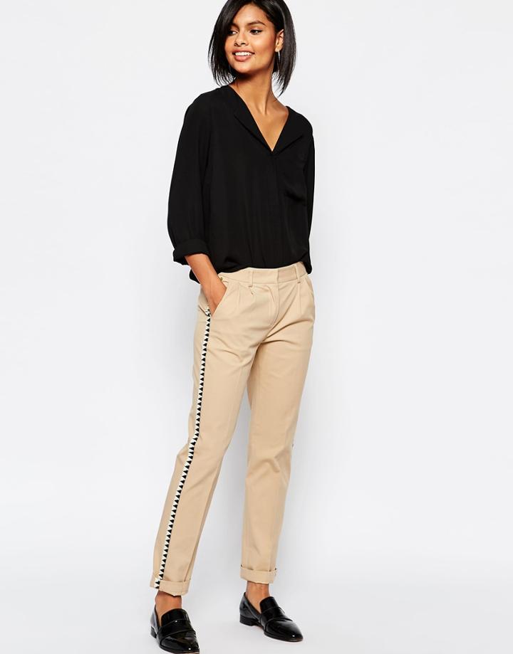 Sisley Slim Fit Pants In Beige With Trim - 1k3 Warm Beige