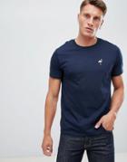 Burton Menswear Crew Neck T-shirt With Flamingo Embroidery In Navy - Navy