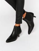 Selected Femme Tallulah Black Leather Kitten Heel Boots - Black