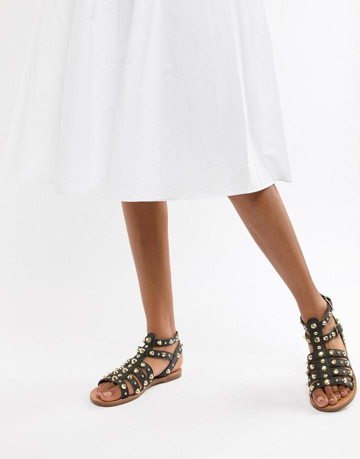 Asos Design Flip Leather Gladiator Sandals - Black