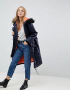 Brave Soul Full Moon Maxi Parka Coat - Navy