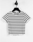 Asos Design Crop T-shirt With Lettuce Edge In White And Black Stripe-multi