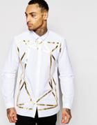 Asos White Shirt With Gold Foil Print And Long Sleeves - White