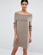 Only Off-shoulder Knitted Dress - Gray