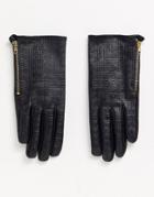 Asos Design Leather Monogram Gloves With Touch Screen-black